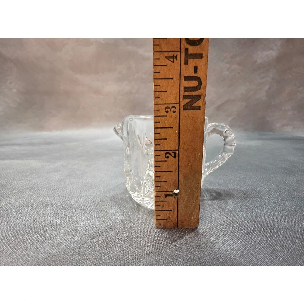 Vintage Clear Pressed Glass Individual Creamer Pitcher Sunburst Base‎ 2.5 Inch